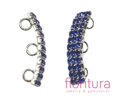 ROZDZIELACZ NA TRZY ZE STRASSAMI SAPPHIRE BLUE 26x6MM KOLOR SREBRNY