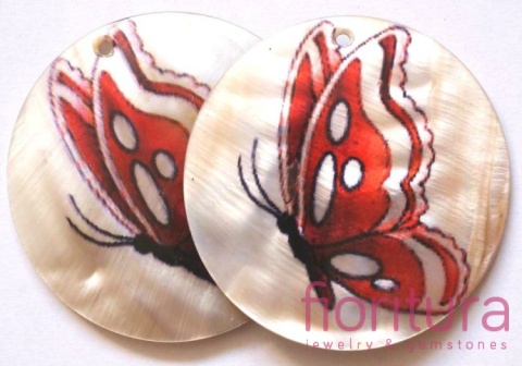 ZAWIESZKA MUSZLA MOTYLE CZERWONE KOŁO 50MM