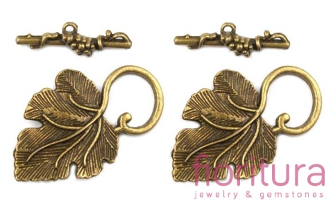 ZAPIĘCIE PRZEKŁADKOWE LIŚĆ 37x23MM KOLOR STARE ZŁOTO