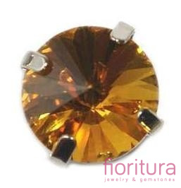 KORALIKI KRYSZTAŁOWE FASETOWANE Z LUSTRZANYM POŁYSKIEM W METALOWEJ OPRAWIE 12x9MM KOLOR TOPAZ