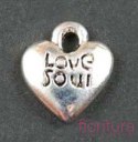 ZAWIESZKA SERCE Z NAPISEM LOVE SOUL 11X10MM KOLOR STARE SREBRO