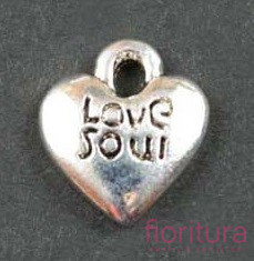ZAWIESZKA SERCE Z NAPISEM LOVE SOUL 11X10MM KOLOR STARE SREBRO