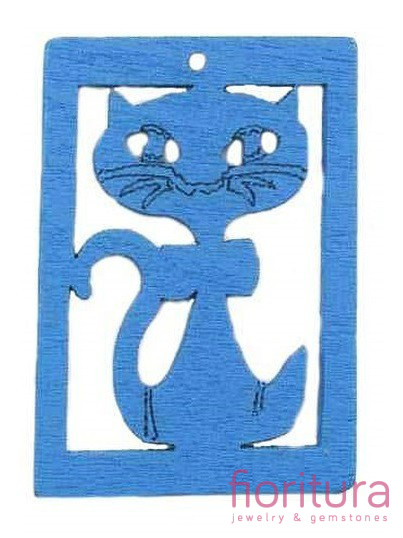 KORALIKI DREWNIANE ZAWIESZKA KOT 35x50MM KOLOR NIEBIESKI