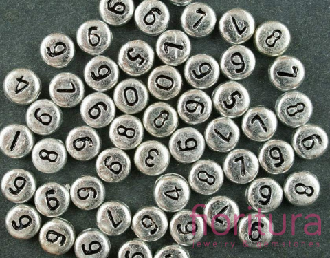 PRZEKŁADKI Z CYFRAMI KRĄŻEK 7x3,5MM KOLOR SREBRNY