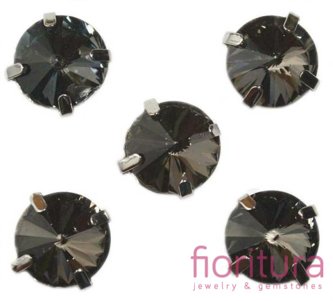 KORALIKI KRYSZTAŁOWE FASETOWANE Z LUSTRZANYM POŁYSKIEM W METALOWEJ OPRAWIE 12x9MM KOLOR BLACK DIAMOND