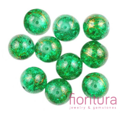 KORALIKI SZKLANE CRACLE KULA 18MM KOLOR AMAZON ZE ZŁOTĄ NITKĄ