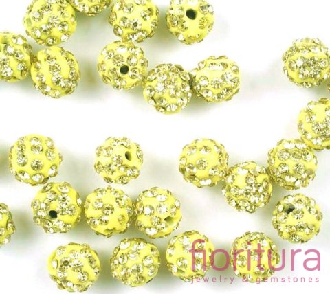 KORALIKI CARAMBALLA Z KRYSZTAŁKAMI STRASS KULA 10MM KOLOR ŻÓŁTY