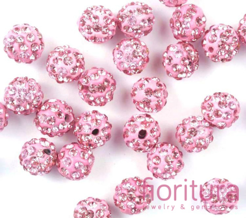 KORALIKI CARAMBALLA Z KRYSZTAŁKAMI STRASS KULA 10MM KOLOR RÓŻOWY