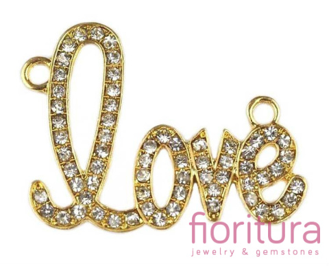 ZAWIESZKA Z KRYSZTAŁKAMI LOVE 31X41MM KOLOR ZŁOTY