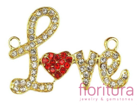 ZAWIESZKA Z KRYSZTAŁKAMI LOVE 30X41MM KOLOR ZŁOTY