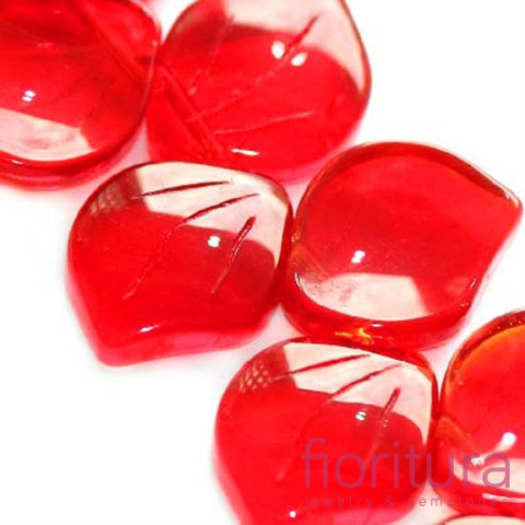 KORALIKI SZKLANE LISTKI 14 MM KOLOR CZERWONY