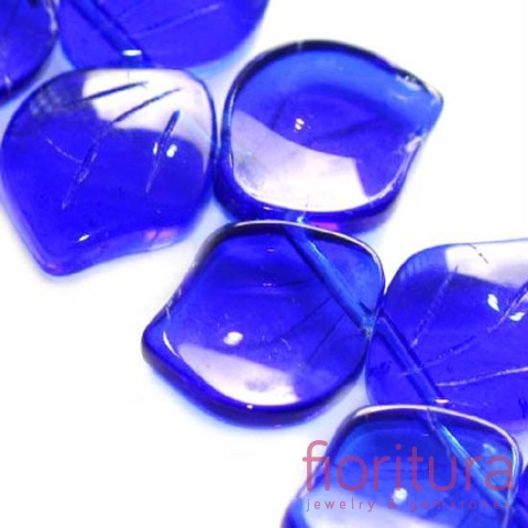 KORALIKI SZKLANE LISTKI 14MM KOLOR NIEBIESKI