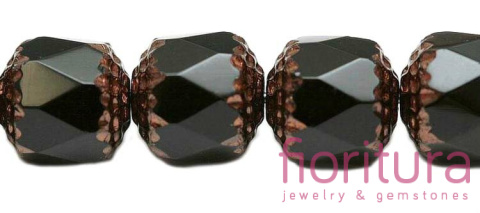 KORALIKI SZKLANE Z OZDOBNYM SZLIFEM WALEC 10MM KOLOR JET ZE ZŁOTEM