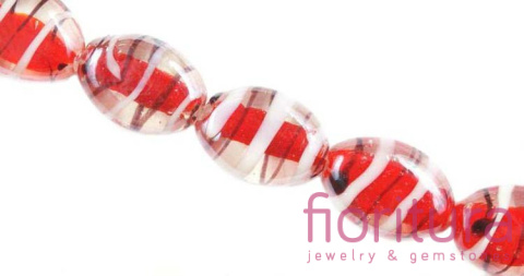 KORALIKI SZKLANE LAMPWORK OWAL 20x14MM KOLOR TRANSPARENTNY Z CZERWONYM ŚRODKIEM