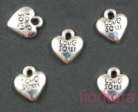 ZAWIESZKA SERCE Z NAPISEM LOVE SOUL 11X10MM KOLOR STARE SREBRO