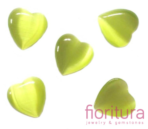 KABOSZON SZKLANY KOCIE OKO SERCE 14MM KOLOR OLIWKOWY