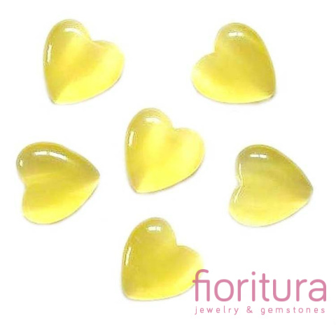 KABOSZON SZKLANY KOCIE OKO SERCE 10MM KOLOR JASNY ŻÓŁTY