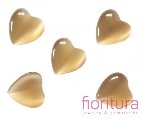 KABOSZON SZKLANY KOCIE OKO SERCE 12MM KOLOR JASNY BEŻ