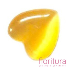 KABOSZON SZKLANY KOCIE OKO SERCE 14MM KOLOR CIEMNY ŻÓŁTY