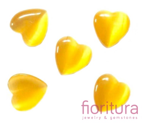 KABOSZON SZKLANY KOCIE OKO SERCE 14MM KOLOR CIEMNY ŻÓŁTY