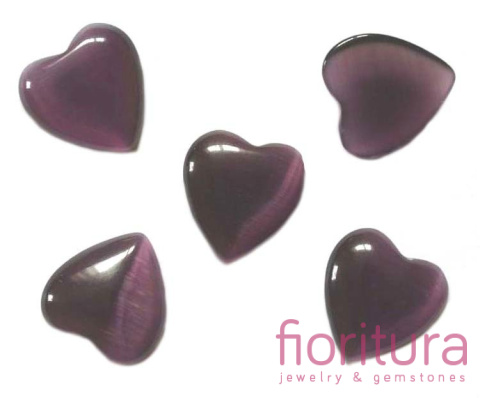 KABOSZON SZKLANY KOCIE OKO SERCE 14MM KOLOR CIEMNY AMETYST