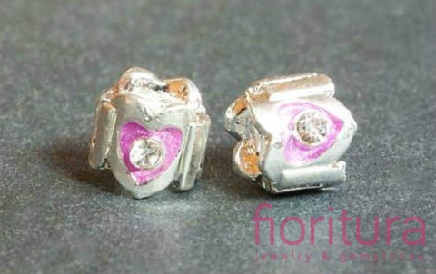 PRZEKŁADKA FIOLETOWE SERCE Z KRYSZTAŁKAMI 12MM