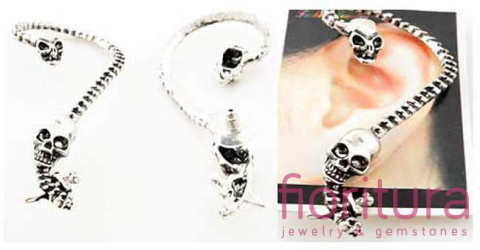 KOLCZYK NAUSZNICA CZASZKI 72x36MM KOLOR STARE SREBRO