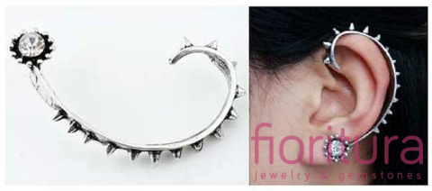 KOLCZYK NAUSZNICA KRYSZTAŁEK Z ĆWIEKAMI 55x35MM KOLOR STARE SREBRO