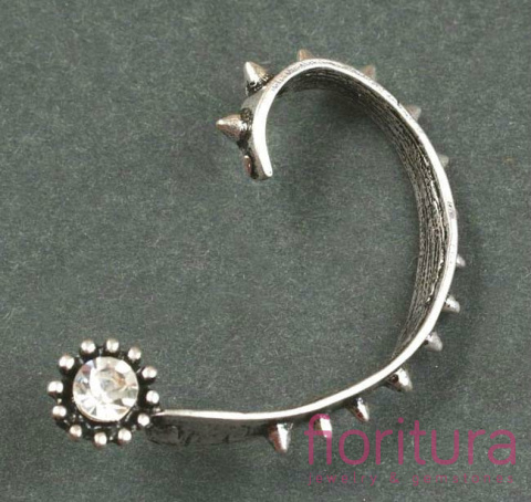 KOLCZYK NAUSZNICA KRYSZTAŁEK Z ĆWIEKAMI 55x35MM KOLOR STARE SREBRO