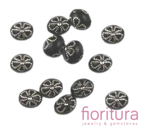 KORALIKI AKRYLOWE Z KRYSZTAŁKIEM OWAL 10x8MM KOLOR CZARNY