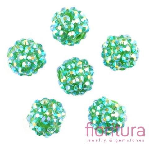 KORALIKI CARAMBALLA Z KRYSZTAŁKAMI STRASS 14x13MM KOLOR EMERALD GREEN