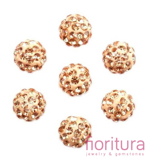 KORALIKI CARAMBALLA Z KRYSZTAŁKAMI STRASS 10MM KOLOR LIGHT ORANGE