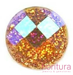 KABOSZON Z ŻYWICY FASETOWANY TRANSPARENTNY Z BROKATEM KOŁO 10MM KOLOR CHAMPAGNE AB