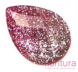 KABOSZON AKRYLOWY FASETOWANY Z BROKATEM ŁEZKA 18x13MM KOLOR RÓŻOWY/SREBRNY