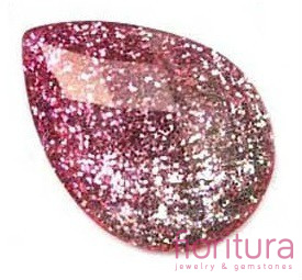 KABOSZON AKRYLOWY FASETOWANY Z BROKATEM ŁEZKA 18x13MM KOLOR RÓŻOWY/SREBRNY