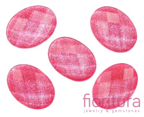 KABOSZON AKRYLOWY FASETOWANY Z BROKATEM OWAL 18x13MM KOLOR CIEMNY RÓŻ