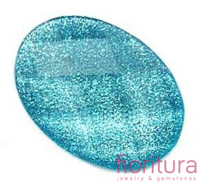 KABOSZON AKRYLOWY FASETOWANY Z BROKATEM OWAL 18x13MM KOLOR KOLOR NIEBIESKI