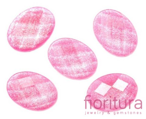 KABOSZON AKRYLOWY FASETOWANY Z BROKATEM OWAL 18x13MM KOLOR KOLOR JASNY RÓŻ