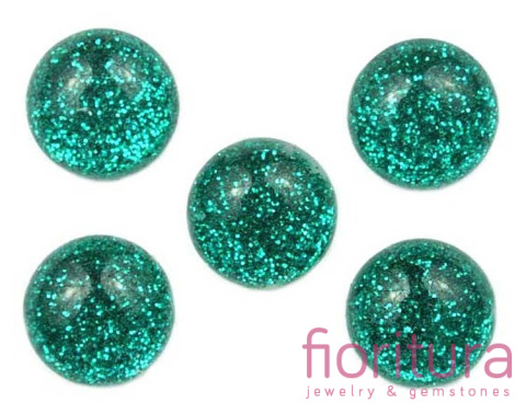 KABOSZON Z ŻYWICY Z BROKATEM KOŁO 12MM KOLOR GREEN