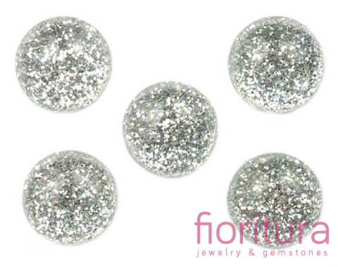 KABOSZON Z ŻYWICY Z BROKATEM KOŁO 12MM KOLOR SILVER