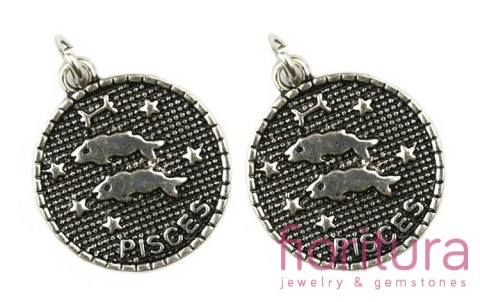 ZAWIESZKA ZODIAK RYBY 23X20MM KOLOR STARE SREBRO