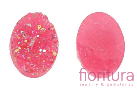 KABOSZON AKRYLOWY DRUZY OWAL 18x13MM KOLOR JASNA FUKSJA AB