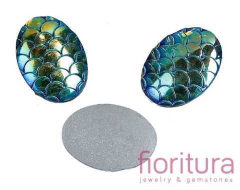 KABOSZON AKRYLOWY WZÓR RYBIEJ ŁUSKI OWAL 18x13MM KOLOR GREEN AB