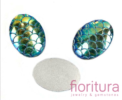KABOSZON AKRYLOWY WZÓR RYBIEJ ŁUSKI OWAL 18x13MM KOLOR BLUE AB