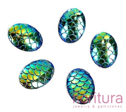 KABOSZON AKRYLOWY WZÓR RYBIEJ ŁUSKI OWAL 18x13MM KOLOR BLUE AB