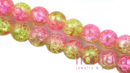 KORALIKI SZKLANE CRACKLE KULA 10MM KOLOR PINK/YELLOW