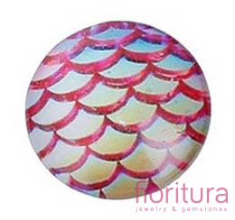 KABOSZON SZKLANY WZÓR RYBIEJ ŁUSKI 12MM KOLOR RED