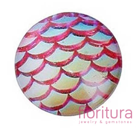 KABOSZON SZKLANY WZÓR RYBIEJ ŁUSKI 12MM KOLOR RED