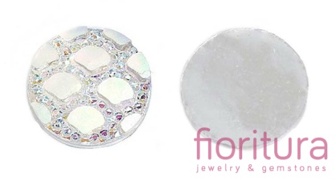 KABOSZON AKRYLOWY WZÓR RYBIEJ ŁUSKI KOŁO 12MM KOLOR WHITE AB