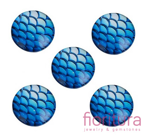 KABOSZON SZKLANY WZÓR RYBIEJ ŁUSKI 12MM KOLOR BLUE